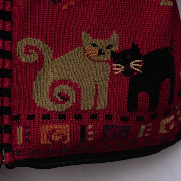 Y2K Cat Cardigan 🐱 Vintage Icelandic Design 2001 Zip Sweater Roll Neck Women’s - Picture 3 of 9